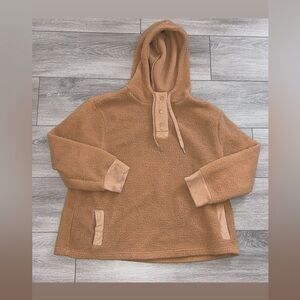 Koolaburra Ugg Size 1X Sherpa Fleece 1/4 Button Sweatshirt Tan Hooded